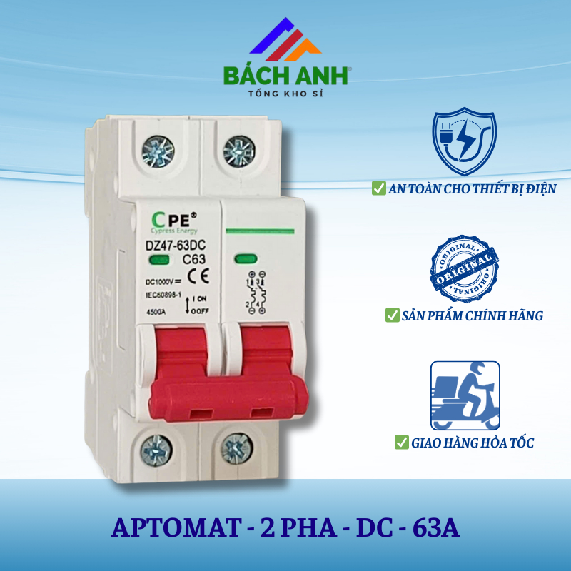 Aptomat DC Chính Hãng 63A | Dùng Cho Điện Mặt Trời & Pin Lưu Trữ