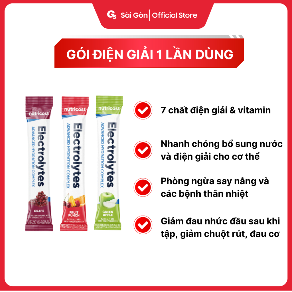 Gói dùng thử bột điện giải Nutricost Electrolytes, bổ sung nước cho cơ thể - Gymstore