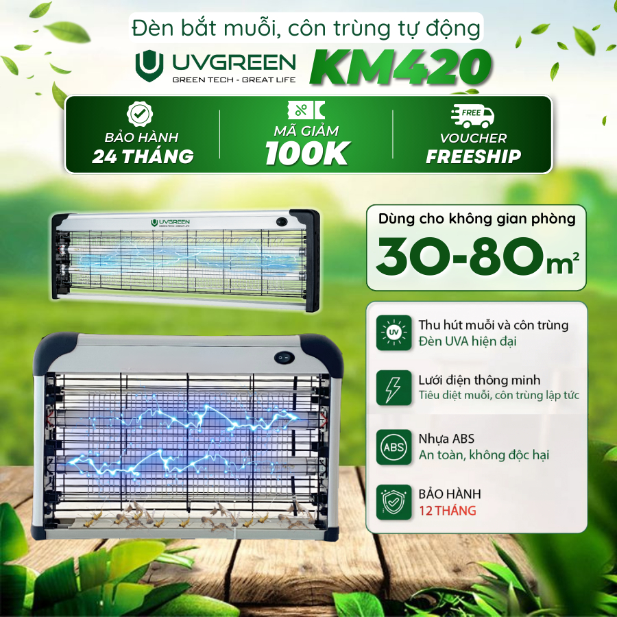 Máy bắt muỗi thông minh UVGREEN KM420, KM430, KM440 | Lưới điện 4000V, Diện tích dùng đến 80m2, BH 1