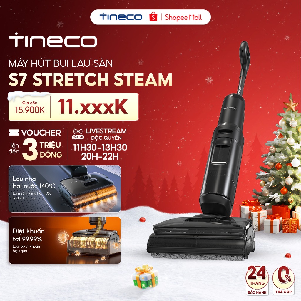 Máy hút bụi lau sàn hơi nước nóng Tineco FLOOR ONE S7 Stretch Steam - 22000Pa - Hoạt động lên đến 80 phút - Gập phẳng