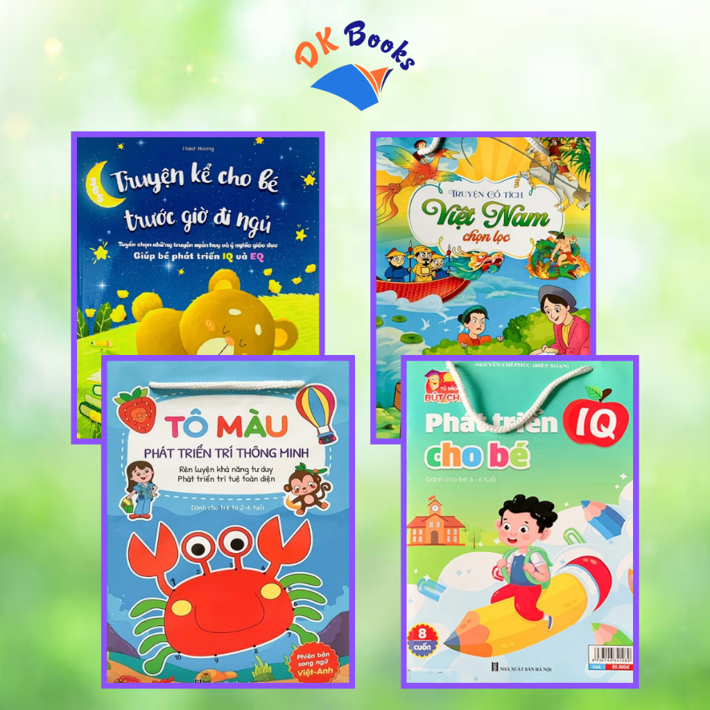 Sách - Bộ 4 Set Tô Màu Phát Triển Trí Thông Minh + Phát Triển IQ Cho Bé + Truyện Cổ Tích Việt Nam + 