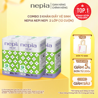  Combo 3 lốc khăn giấy vệ sinh NEPIA Nepi Nepi  12 cuộn  không tắc bồn cầu 100% bột nguyên sinh 