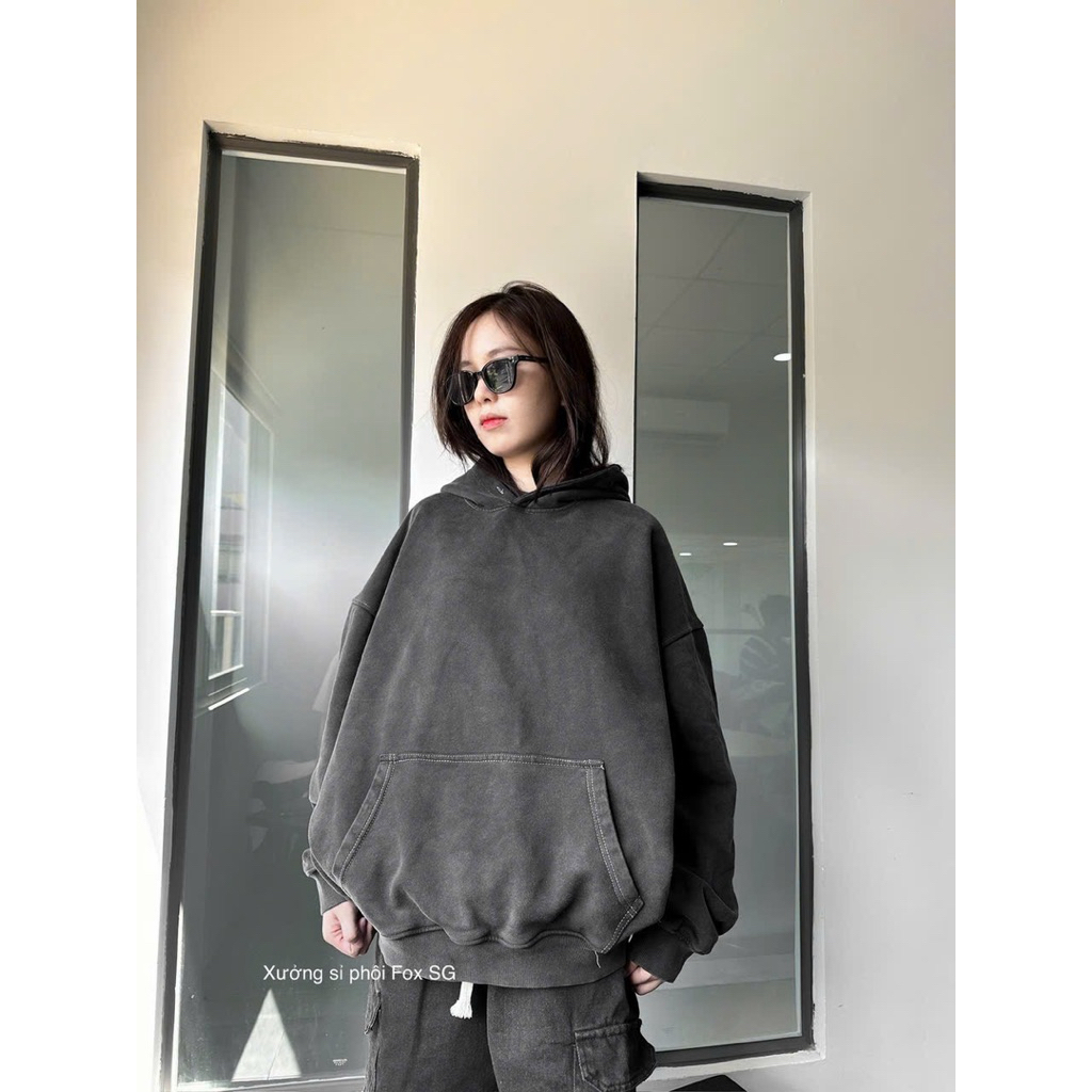 Áo hoodie wash acid trơn
