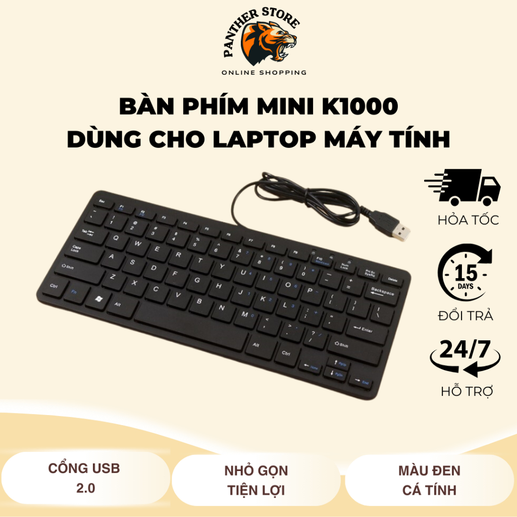 Bàn phím mini K1000 cổng USB siêu mỏng, chống ồn cho máy tính - Laptop - Mini Keyboard