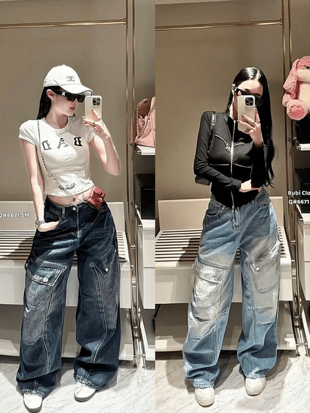 Quần Jean Nữ ống rộng bigsize túi hộp cá tính