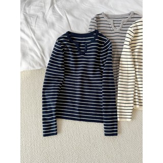  Áo len nữ LENCLOTHING A861051 - áo dệt kim cổ tim kẻ 
