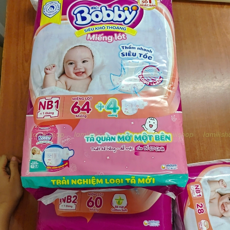 Miếng Lót Sơ Sinh Bobby Newborn 1 (Nb1-28, Nb1-64, Nb1-108) lót Sơ Sinh Siêu Thấm có bao đen