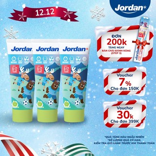 Bộ 3 Kem đánh răng Jordan cho trẻ em vị táo bước 2 cho bé 6-12 tuổi - 75g xuất xứ Na Uy 
