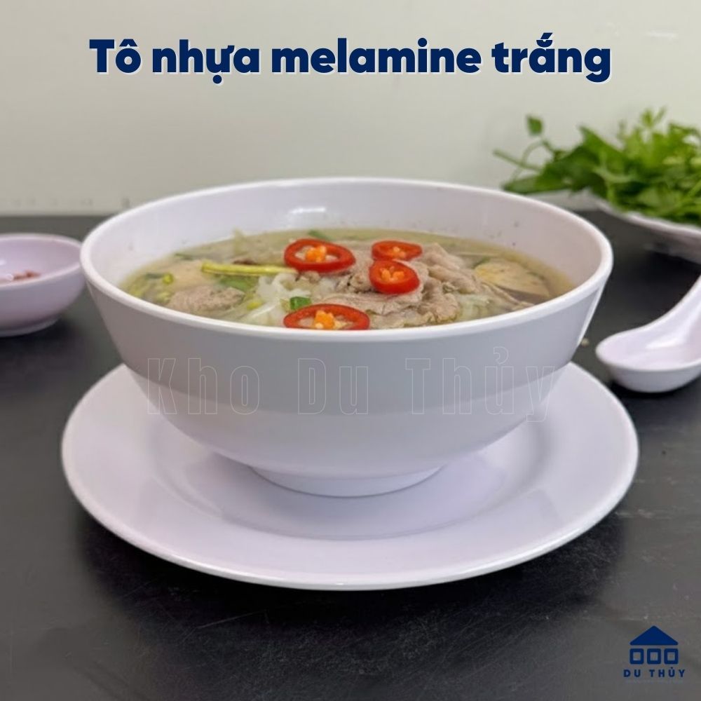 Tô nhựa melamine trắng, tô sâu trơn bóng màu trắng dùng làm tô hủ tiếu, tô phở, tô súp đám tiệc