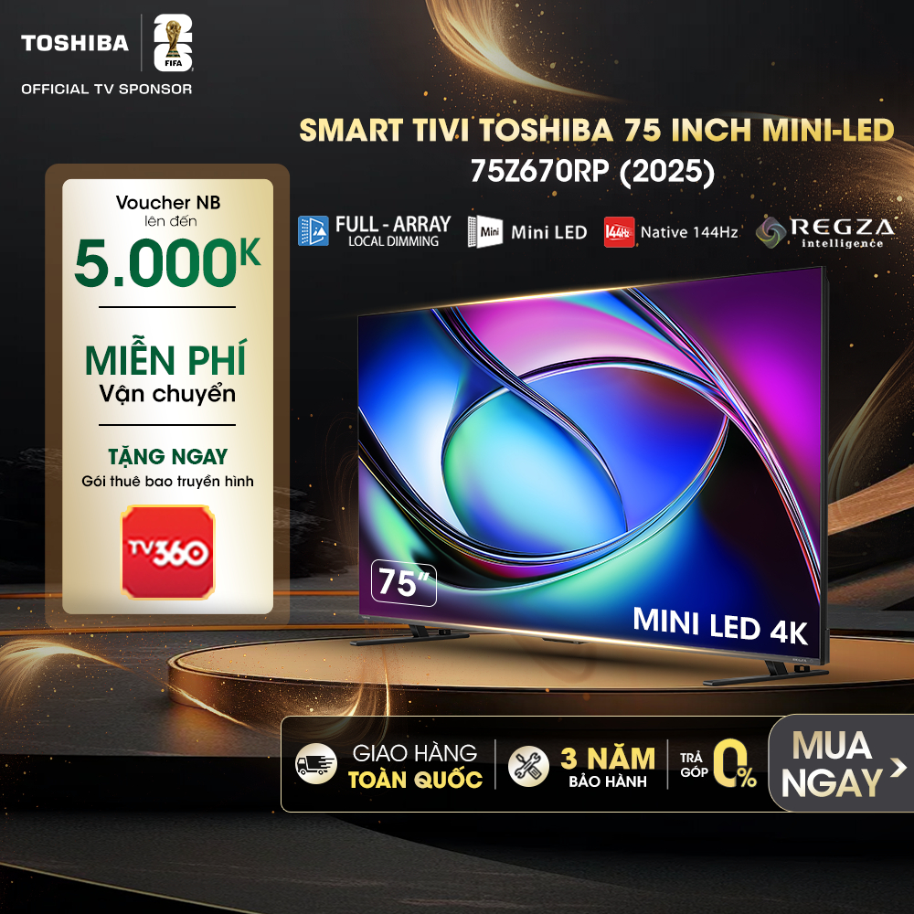 Smart Tivi Toshiba 75 inch AI 4K Mini LED 75Z670RP, Miễn Phí Vận Chuyển