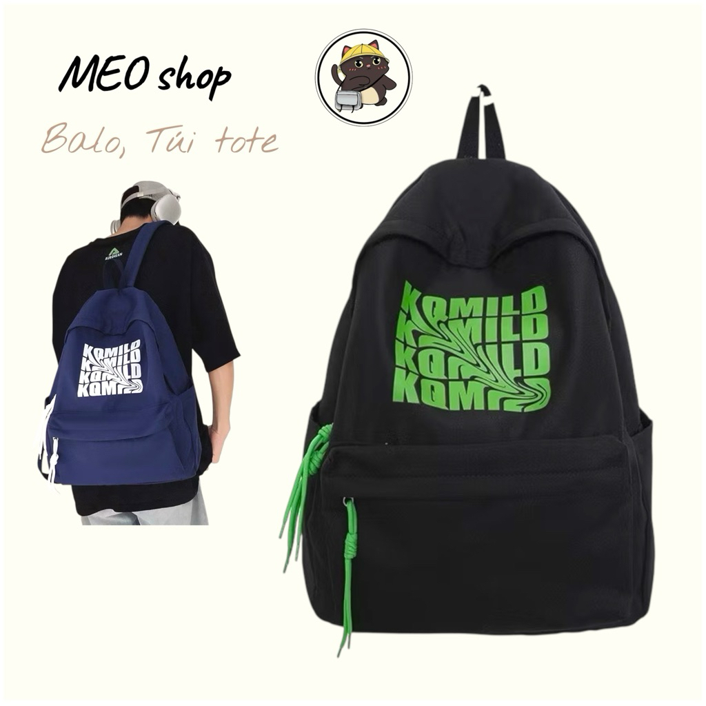 Balo nam nữ đi học chữ KDMILD vải bố siêu bền chống thấm nước nhiều ngăn BL KQM