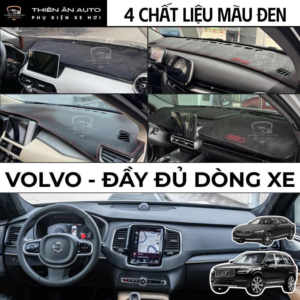 Thảm taplo VOLVO S90, CX90, XC 40, Thảm Phủ Taplo Ô Tô 4 Chất Liệu Màu Đen Da Và Nhung, Chống Nắng, 