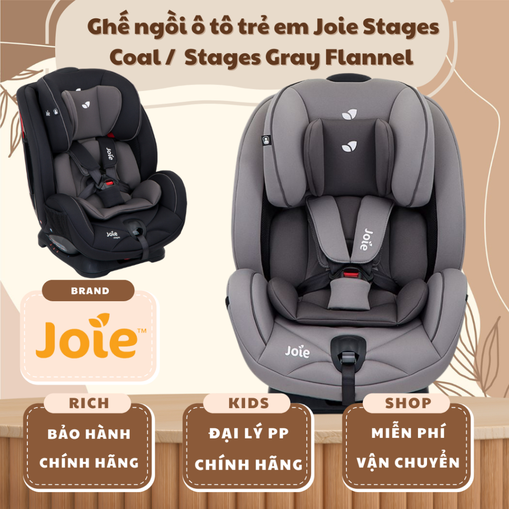 [ JOIE ] Ghế ngồi ô tô trẻ em Joie Stages Coal /  Stages Gray Flannel - Dành cho bé từ 0-25kg (sơ si