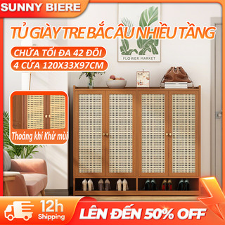  Tủ giày dép 2 3 4 cửa kệ để giày gỗ tre lớp công suất cao thoáng khí không mùi 
