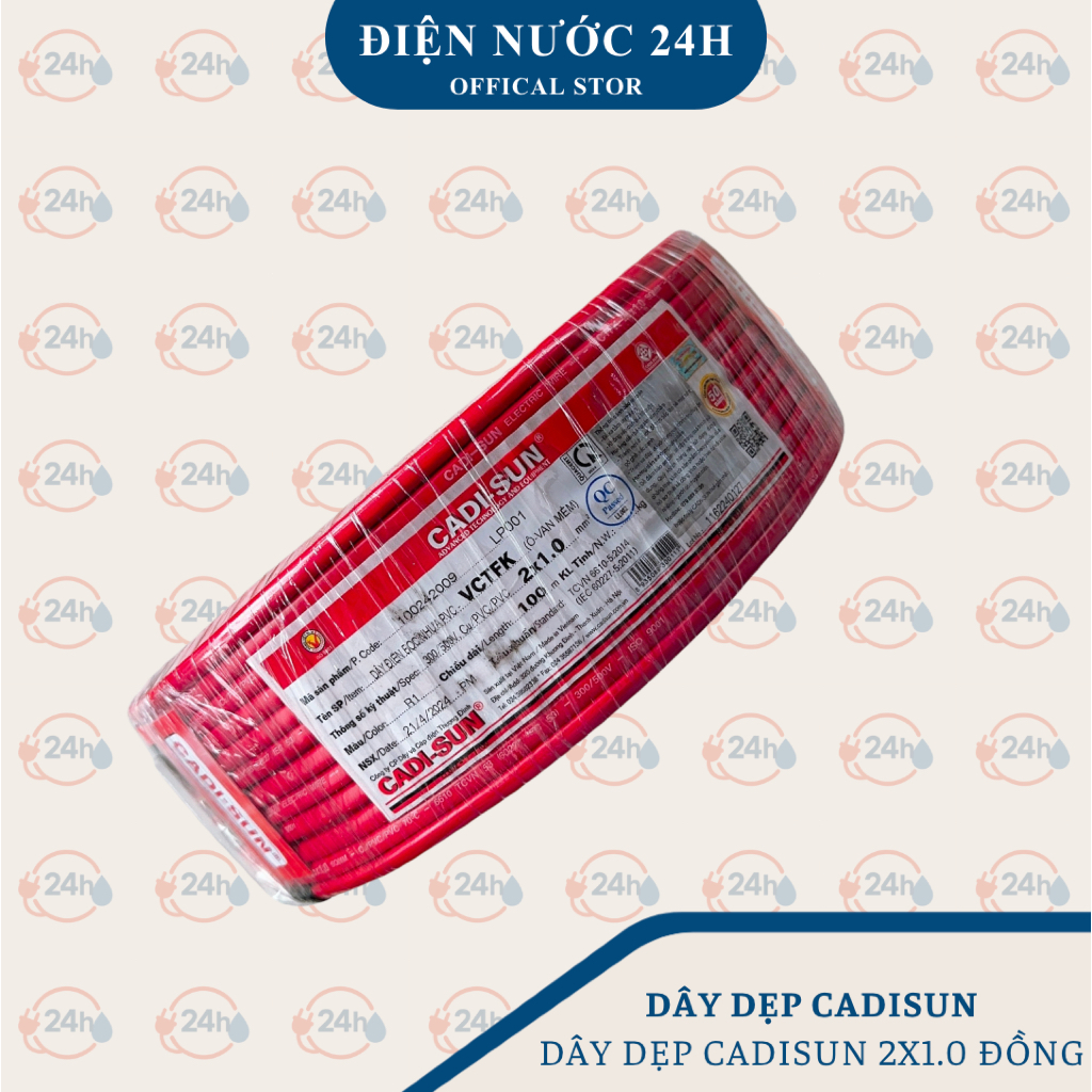 Dây điện 2*1.0 cadisun 100m. Cuộn 100m Dây Điện 2x1.0 Cadi-sun Chính Hãng Đồng Nguyên Chất 100%
