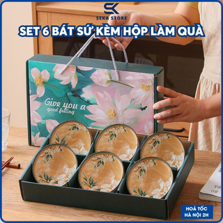  Set 6 Bát Sứ Ăn Cơm Hình Thú Cao Cấp Tặng Kèm 6 Đôi Đũa Gỗ 