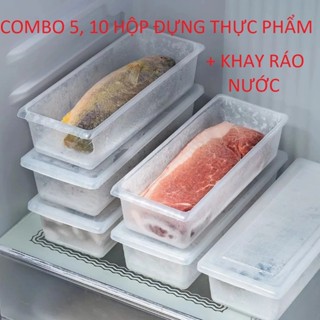  Combo 5,10 Hộp đựng thực phẩm dài chữ nhật nhựa Việt Nhật hàng cao cấp thịt cá để tủ lạnh kèm khay ráo nước 6586 