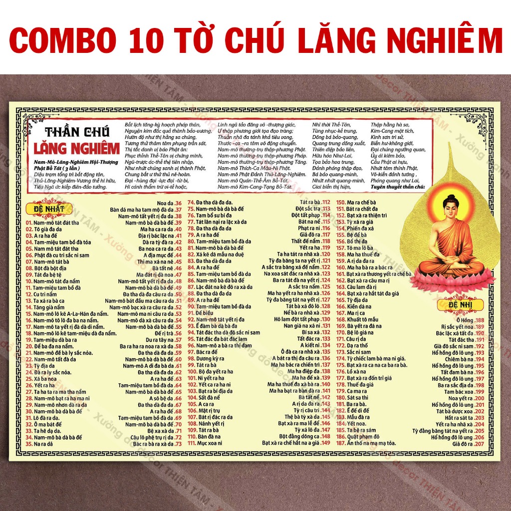 Combo 10 Tờ Chú Lăng Nghiêm khổ A3 (30x41cm) được in 2 mặt bằng giấy couche 250 dày, cán màng nilong
