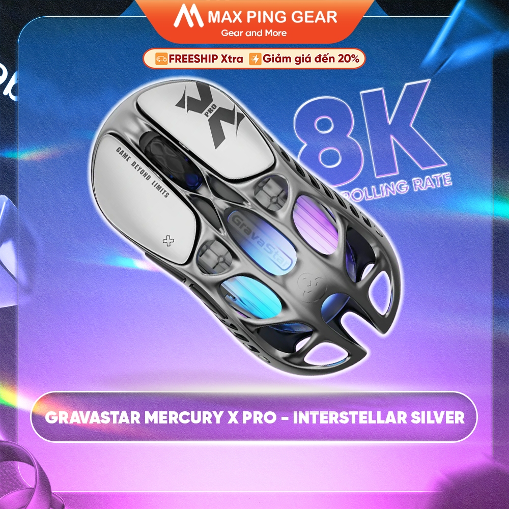 [HỎA TỐC] Chuột Không Dây Gravastar Mercury X PRO - Interstellar Silver (49gr | PAW3950)-Maxpinggear