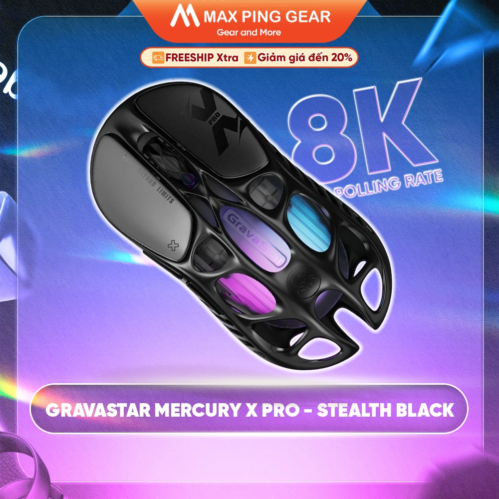 [HỎA TỐC] Chuột Gaming Không Dây Gravastar Mercury X PRO - Galaxy Black (49gr | PAW3950)-Maxpinggear