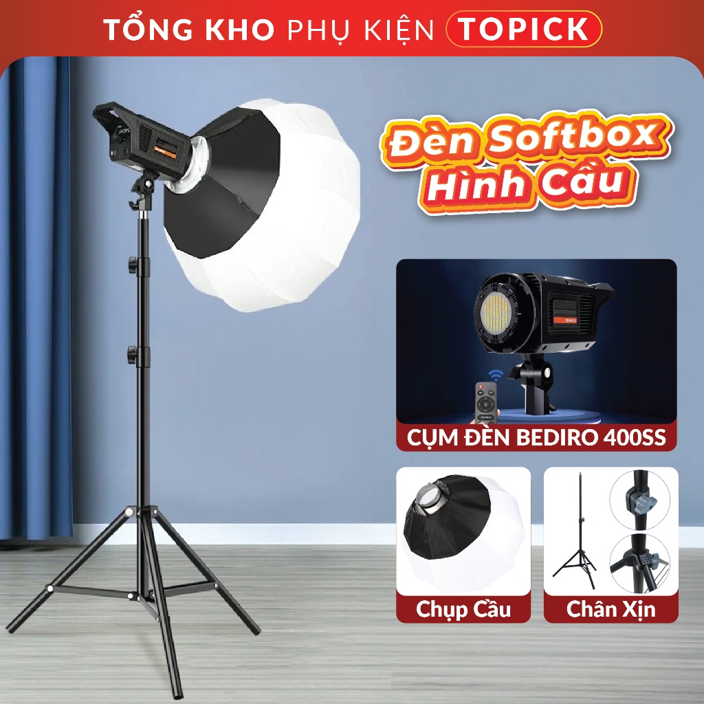 Đèn Softbox Hình Cầu Livestream Chụp Ảnh Quay Video Chuyên Nghiệp Như Studio BD400SS - TOPICK