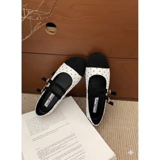 Giày Búp Bê  Đế Bệt Mũi Tròn Phối Chấm Bi Quai Ngang Dễ Thương - C65