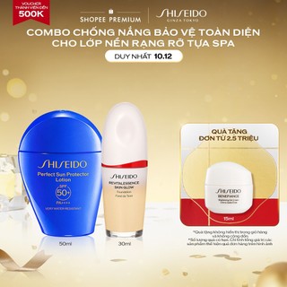 Combo Chống Nắng & Kem Nền Cho Da Rạng Rỡ Chuẩn Spa - Sữa Chống Nắng Shiseido Perfect Sun & Revitalessence Foundation