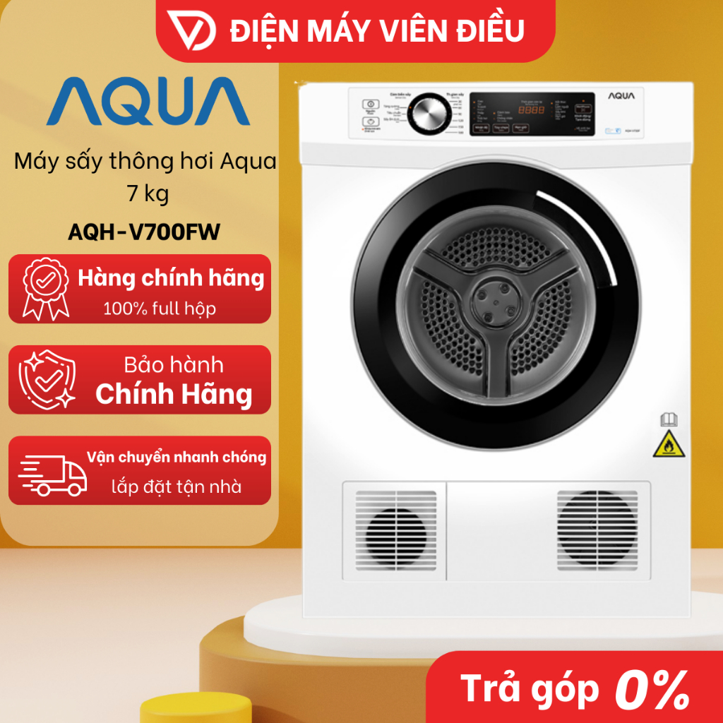 [FREESHIP NGHỆ AN] AQH-V700FW - Máy sấy thông hơi Aqua 7 kg AQH-V700FW sấy khô, bền bỉ