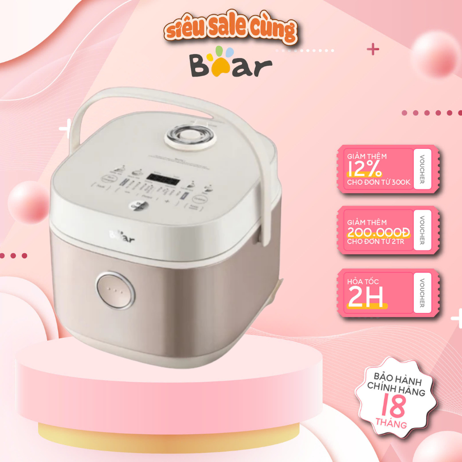 Nồi cơm điện 3L đa năng Bear RC-4H30S (DFB-H30A3), 9 chế độ, Lòng nồi gang chống dính BH 18 tháng