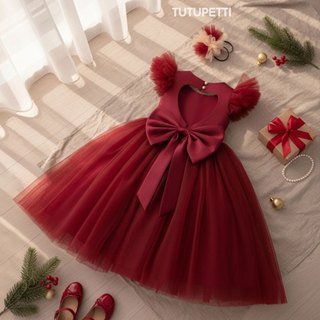  Váy Công Chúa Đỏ TutuPetti – Thiết Kế Trái Tim Sau Lưng & Nơ Lớn Năm Mới 