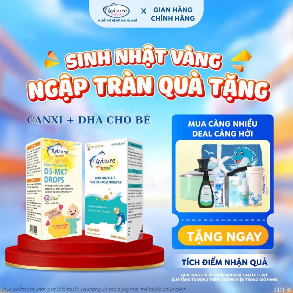 Bộ đôi Avisure cho bé | DHA Smartkid D3MK7 | Giúp bé thông minh, cao lớn (20ml/30ml)