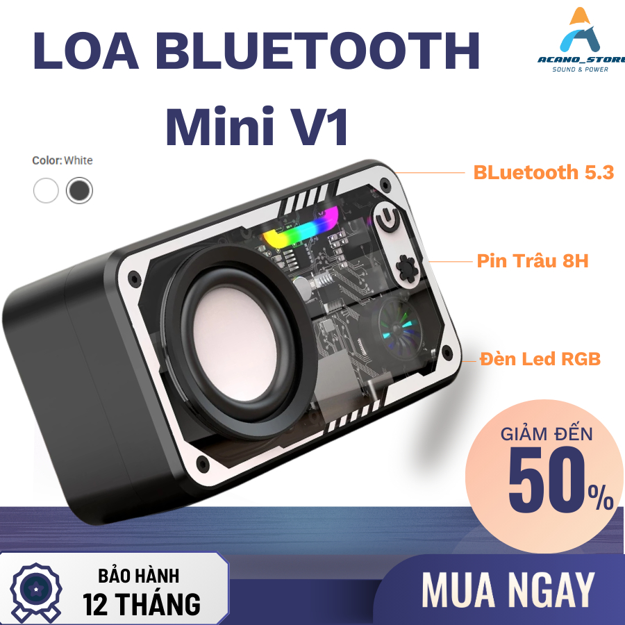 Loa Bluetooth Mini V1 Công Suất 10W, Pin Sử Dụng 8h Liên Tục, Tích hợp Led Đa Màu Nhảy Theo Nhạc|