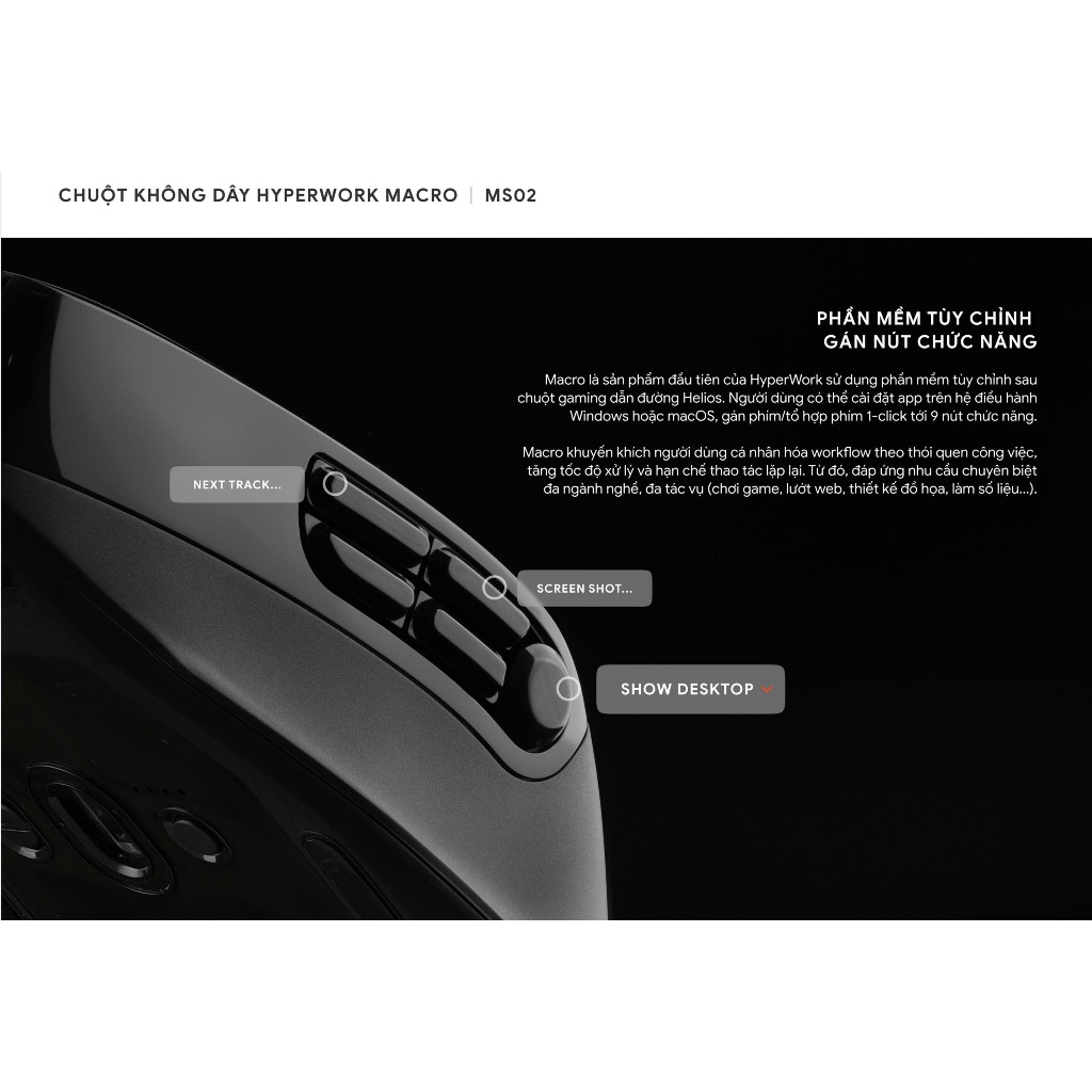 Chuột không dây Hyperwork MS02 Macro Pin sạc 700mAh (3 Mode / DPI 800-6000) | BigBuy360 - bigbuy360.vn