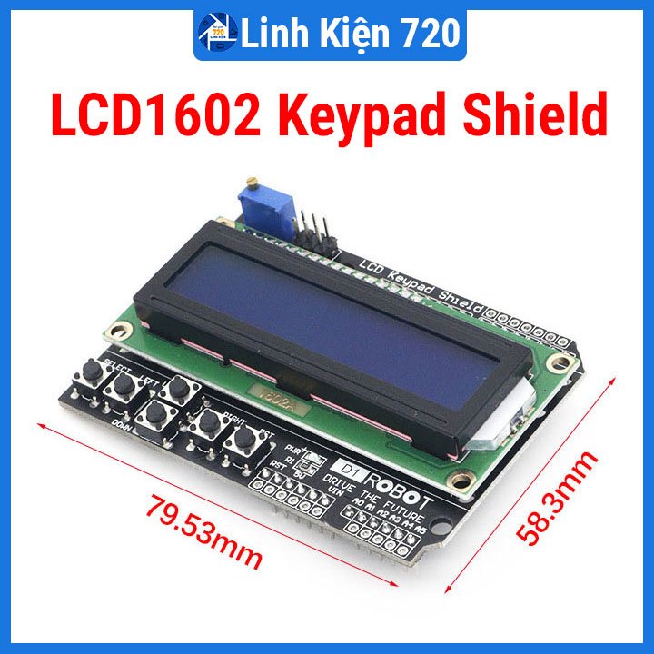 Màn hình LCD1602 chắn phím Keypad Shield đèn nền xanh dương, kích thước: 82x62mm
