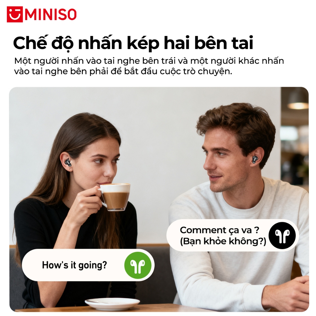 MINISO MS105 Tai Nghe Thể Thao Phiên Dịch AI 134 Ngôn Ngữ Bluetooth 6.0 Kết Nối Nhanh Âm Thanh HIFI HD  Chống Ồn ENC |Ch | BigBuy360 - bigbuy360.vn