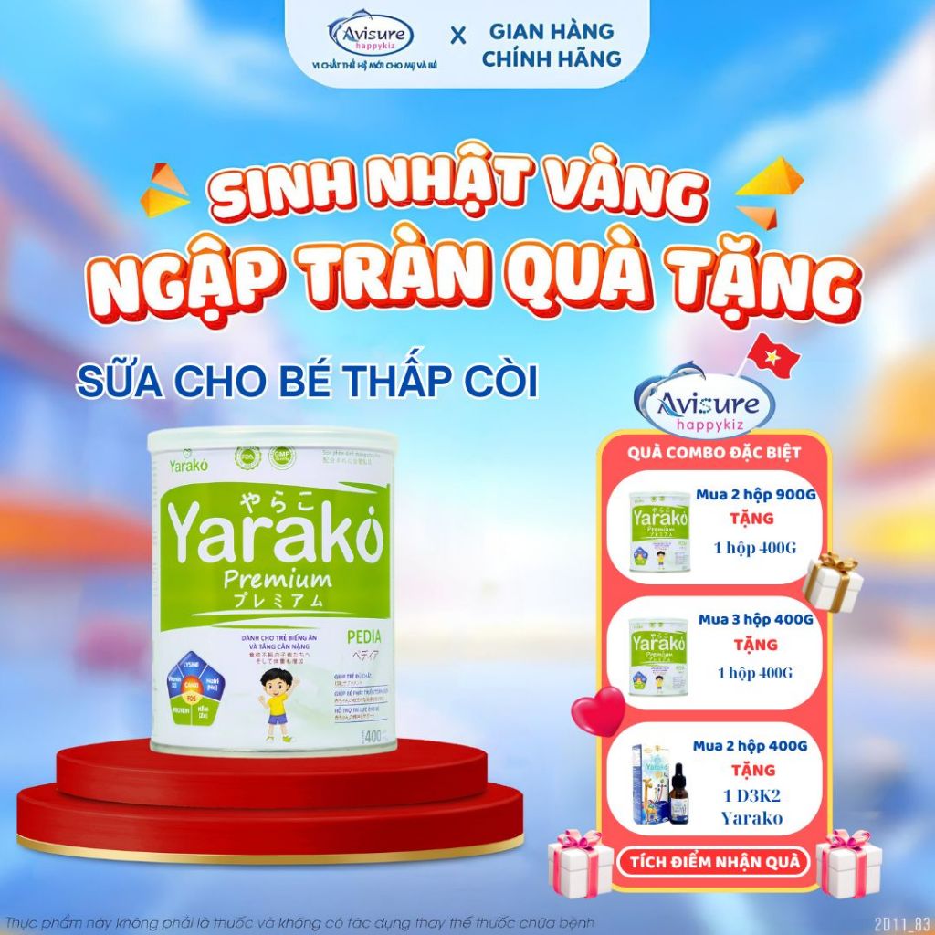 Sữa Tăng Cân YARAKO PREMIUM PEDIA 400G/900G – Giúp Trẻ Biếng Ăn Tăng Cân, Tăng Khả Năng Hấp Thu