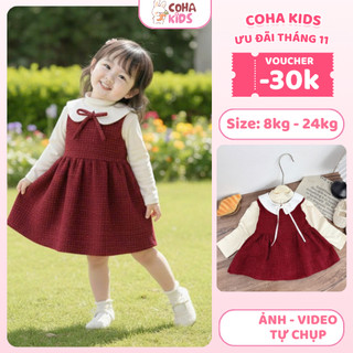   VOUCHER GIẢM 20K  Set Váy Dạ Nữ Cho Bé Gái Đỏ Cổ Bẻ Phối Nơ – Váy Xòe Dạ Tweed Mùa Đông Phối Áo Giữ Nhiệt 