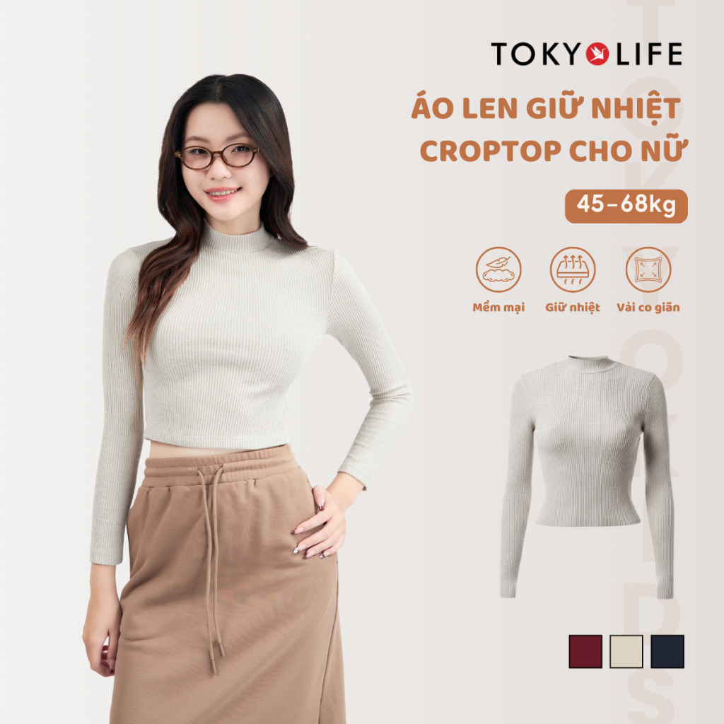Áo thun len giữ nhiệt NỮ cổ tròn, dáng ôm, Croptop TOKYOLIFE 40005425