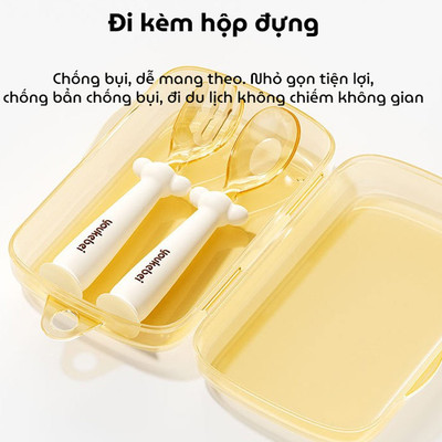 Bộ thìa nĩa tập ăn Youkebei chất liệu nhựa PPSU Uốn dẻo cho bé KidsWorld bé cong tập xúc dễ dàng