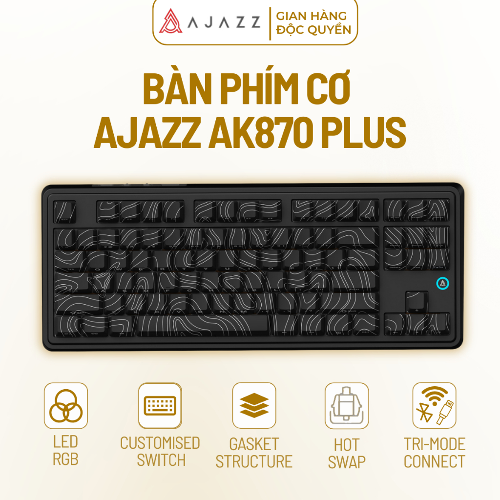 Bàn Phím Cơ Ajazz AK870 Plus 3 Mode Kết Nối Led RGB Gasket Mount Hỗ Trợ App Macro Pin 8000mAh