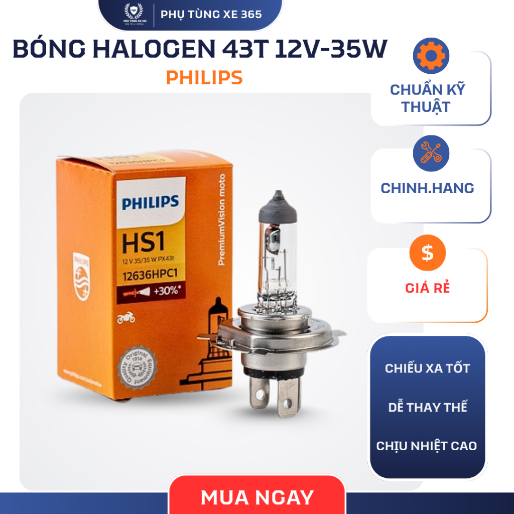 Bóng đèn pha Philips M5 35/35W 12V, Bóng pha Philips Đức HS1 12V 35/35W ánh sáng trắng