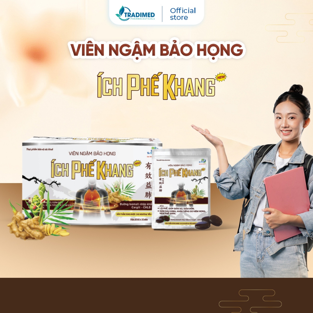 Viên ngậm ho Ích Phế Khang - Giảm ho, đau rát cổ họng, mất tiếng