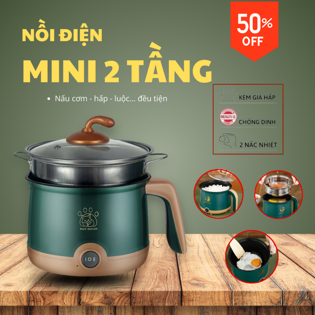 Nồi Điện Mini Đa Năng 2 Tầng Kèm Xửng Hấp – Chống Dính Vân Đá – Nấu Lẩu Mì Hấp Trứng Tiện Lợi Gia Đình