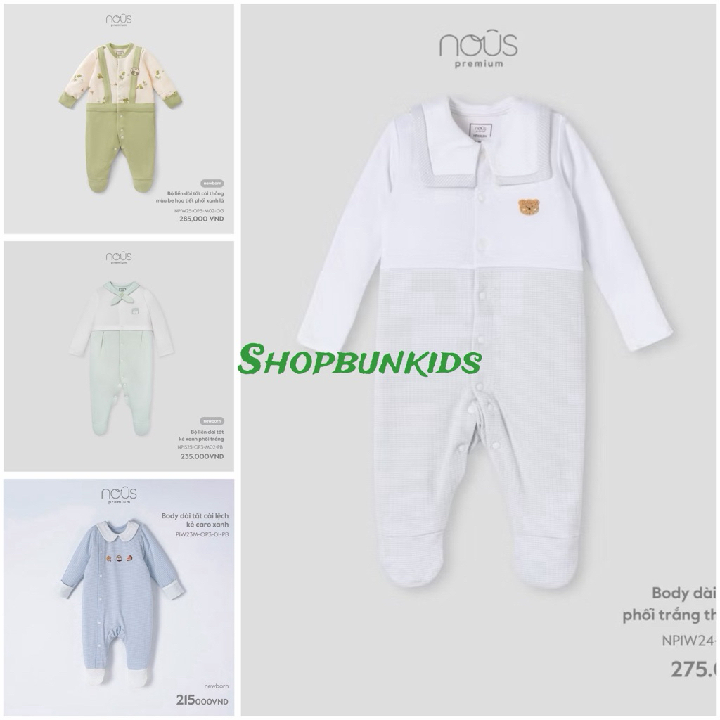 [ Hộp quà tặng Nous ] Bộ Body dài tay liền tất NOUS Premium  vải dày vừa thu đông ấm áp bé sơ sinh B
