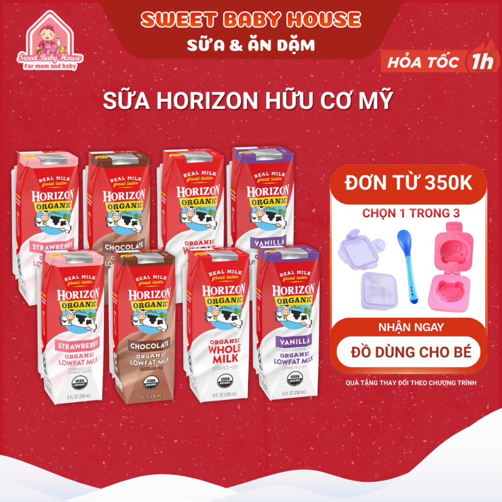 Sữa Horizon Organic Whole Milk pha sẵn hộp 236ml cho bé từ 1 tuổi - Sweet Baby House