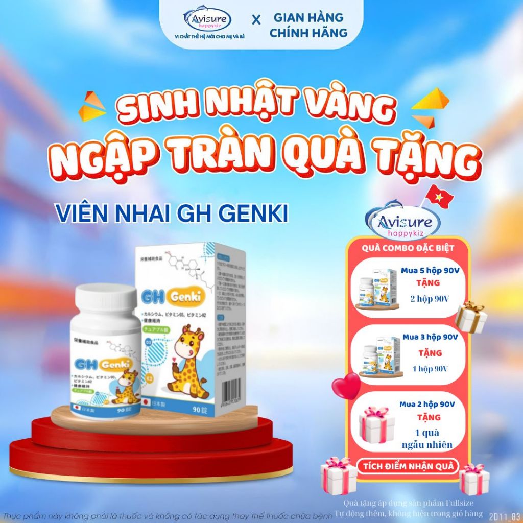 VIÊN NHAI KÍCH GEN GH GENKI 90V| Hỗ trợ Tăng Chiều Cao Tối Đa Cho Bé| Bổ Sung Canxi, GH,D3