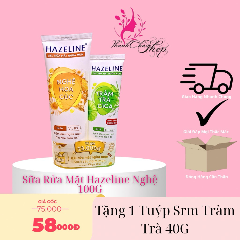 Sữa Rửa Mặt Hazeline Nghệ Hoa Cúc 100G Tặng 1 Tuýp Srm Tràm Trà 40G