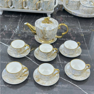 Ấm Chén Pha Trà Vân Đá, Bộ Tách Pha Trà,Bộ Cốc Phòng Khách Sứ Ceramic Men Bóng