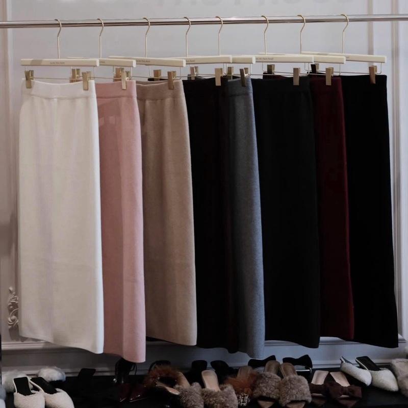 ( Hàng Sẵn ) Chân váy nữ chất len dài cạp chun co dãn H33