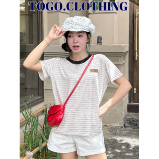  Áo Thun Giấy Nữ Sọc Ngang Hàn Quốc Cổ Tròn Tay Ngắn – Form Vừa Tôn Dáng Chất Cotton - Chất vải MỎNG Mát Mịn ToGo Choco 